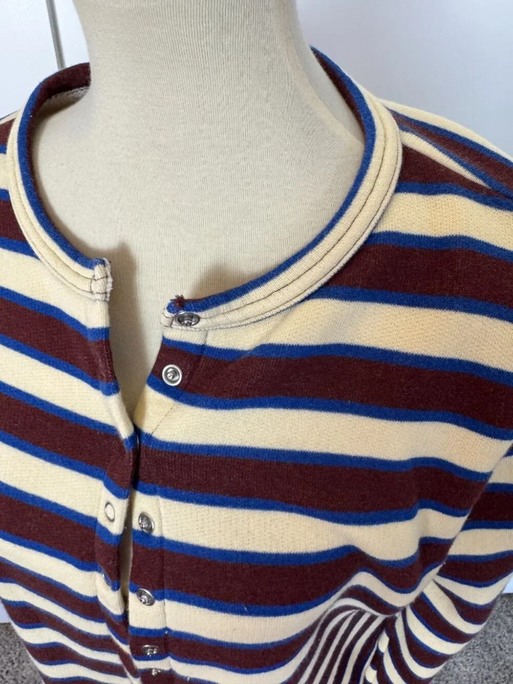 J.Crew Striped Terry Cloth Snap Front Cardigan Jacket 100% Cotton Size L